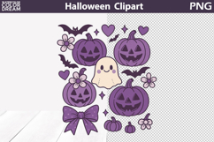 Purple Halloween Pumpkins Ghost PNG Hot DTF Transfer Print Product Image 1
