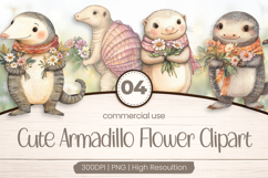 Cute Armadillo Flower Clipart PNG Product Image 1