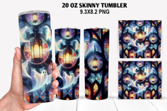 Ghost Skinny Tumbler 20oz Wrap Design, Halloween Tumbler PNG Product Image 1