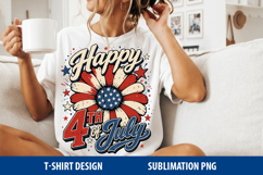 Happy 4th of July PNG, Patriotic Flower Sublimation Design Product Image 2