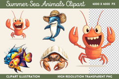 Summer Sea Animals Clipart PNG Product Image 1