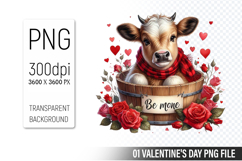 Cute Cow PNG, Valentine&#039;s Day Sublimation PNG Product Image 1