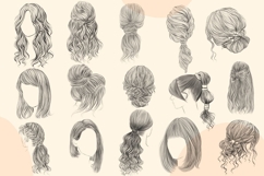 Hairstyle Sketch PNG Bundle, Fashion Hair Drawing Clipart Product Image 5