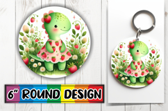 Blissful Keychain Round Design PNG, Cute Dino Product Image 1