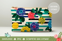 Stripes Cosmetic Bag Template, Pop Art Flowers Cosmetic Bag Product Image 1