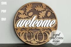 Pumpkin Welcome Sign SVG | Autumn Harvest Wood Round SVG Product Image 1