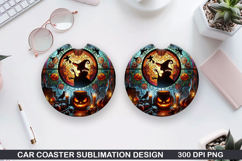 Witch Car Coaster Sublimation |Halloween Coaster PNG Product Image 1