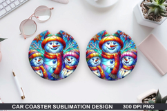 Snowman Car Coaster Sublimation|Christmas Coaster PNG Design Product Image 1