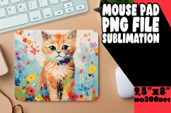 Vibrant Cat and Flowers Mouse Pad Design PNG Product Image 1