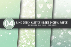 Lime Green Glitter Heart Digital Paper Product Image 1