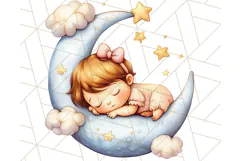 Sleeping Baby on Moon PNG, Cute Night Sky Baby Clipart Png Product Image 4