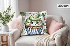 Cute Shamrock Cupcake Pillow PNG Sublimation Design Product Image 1