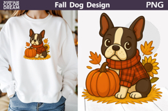 Boston Terrier Fall Clipart | Autumn Dog PNG Sublimation Product Image 1
