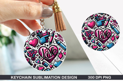 Heart Love Keychain Sublimation - Valentine Keychain PNG Product Image 1