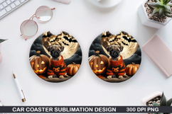Halloween Dog Car Coaster Sublimation| Halloween Coaster PNG Product Image 1