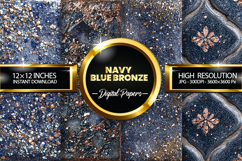 Navy Blue Bronze Digital Papers - 04 variations Product Image 1