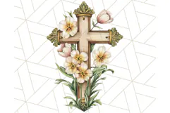 Faith Cross PNG with Flowers, Watercolor Religious Art Print Product Image 4