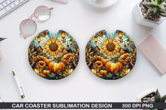 Pumpkin Car Coaster Sublimation| Halloween Coaster PNG Product Image 1