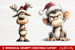 2 Whimsical Grumpy Christmas Clipart | Funny Grumpy Holiday Product Image 1