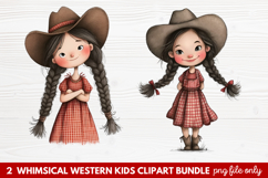 2 Whimsical Western Kids Clipart | Cute Cowboy &amp; Cowgirl PNG Product Image 1