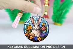 Bunny Round Keychain, Bunny Flowers Keychain Design Product Image 1