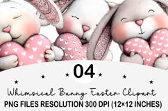 Whimsical Bunny Easter Clipart, Watercolor Easter Bunny PNG Product Image 1