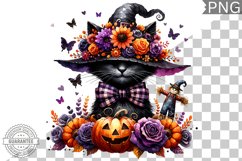Halloween Cat Flowers Sublimation - Clipart PNG Design Product Image 1