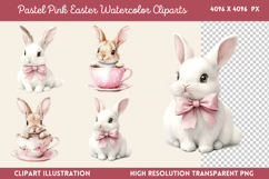 Pastel Pink Easter Watercolor Clipart PNG Product Image 1