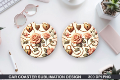 With Roses Car Coaster Sublimation |Valentine Coaster PNG Product Image 1