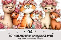 Mother and Baby Animals Clipart Watercolor png Product Image 1