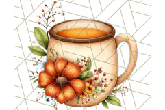 Fall Drink Clipart PNG, Cozy Autumn Cocoa and Latte Art Product Image 4