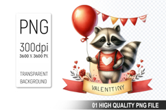 Cute Raccoon Clipart PNG, Valentine&#039;s Day Animal PNG File Product Image 1
