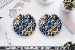 Flowers Car Coaster Sublimation| Flowers Coaster PNG Design Product Image 1