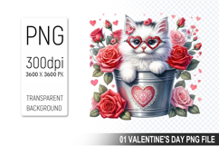 Valentine&#039;s Cat in Bucket, Animal Graphic For Crafts Product Image 1
