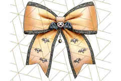 Muted Halloween Bow Clipart, Fall Ribbon PNG Autumn Hair Bow Product Image 4