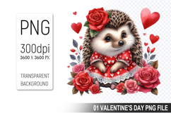 Cute Hedgehog Sublimation, Valentine&#039;s Digital Clipart PNG Product Image 1