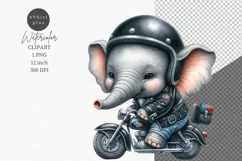 Elephant biker, Fantasy clipart, Watercolor clipart, Biker Product Image 1