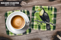 Toucan, Animal coaster, Buffalo Plaid Square Coaster PNG Product Image 1