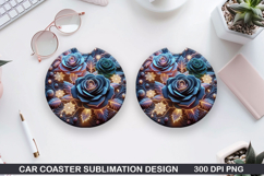 Roses Car Coaster Sublimation| Christmas Coaster PNG Design Product Image 1
