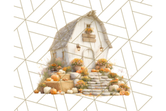 Fall Barn Clipart PNG With Pumpkins and Flowers, Autumn Png Product Image 4