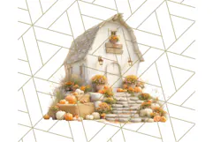 Fall Barn Clipart PNG With Pumpkins and Flowers, Autumn Png Product Image 4