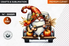 Autumn gnome clipart, Harvest clipart, Truck clipart Product Image 1