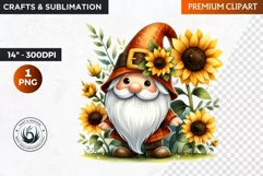 Autumn gnome clipart, Sunflower clipart, Gnome PNG Product Image 1