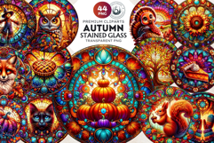 Autumn Stained Glass PNG, Fall Thanksgiving Pumpkin clipart Product Image 1