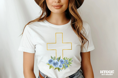 Watercolor Easter Christian Floral Cross Sublimation PNG Product Image 2