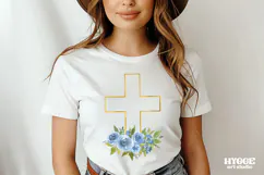 Watercolor Easter Christian Floral Cross Sublimation PNG Product Image 2