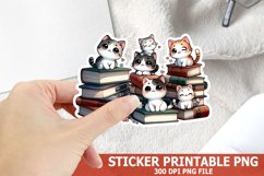 Cute Cat on A Stack of Books Sticker| Books Sticker Product Image 1