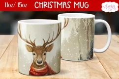 Cute Christmas deer mug sublimation wrap PNG 11oz 15oz Product Image 2