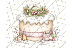 Christmas Cake Clipart PNG, Cottagecore Holiday Desserts Product Image 4