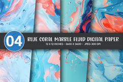 Blue Coral Marble Fluid Digital Paper Product Image 1